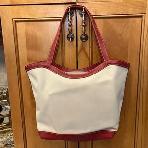 Estee Lauder Red and Cream Canvas Tote Bag